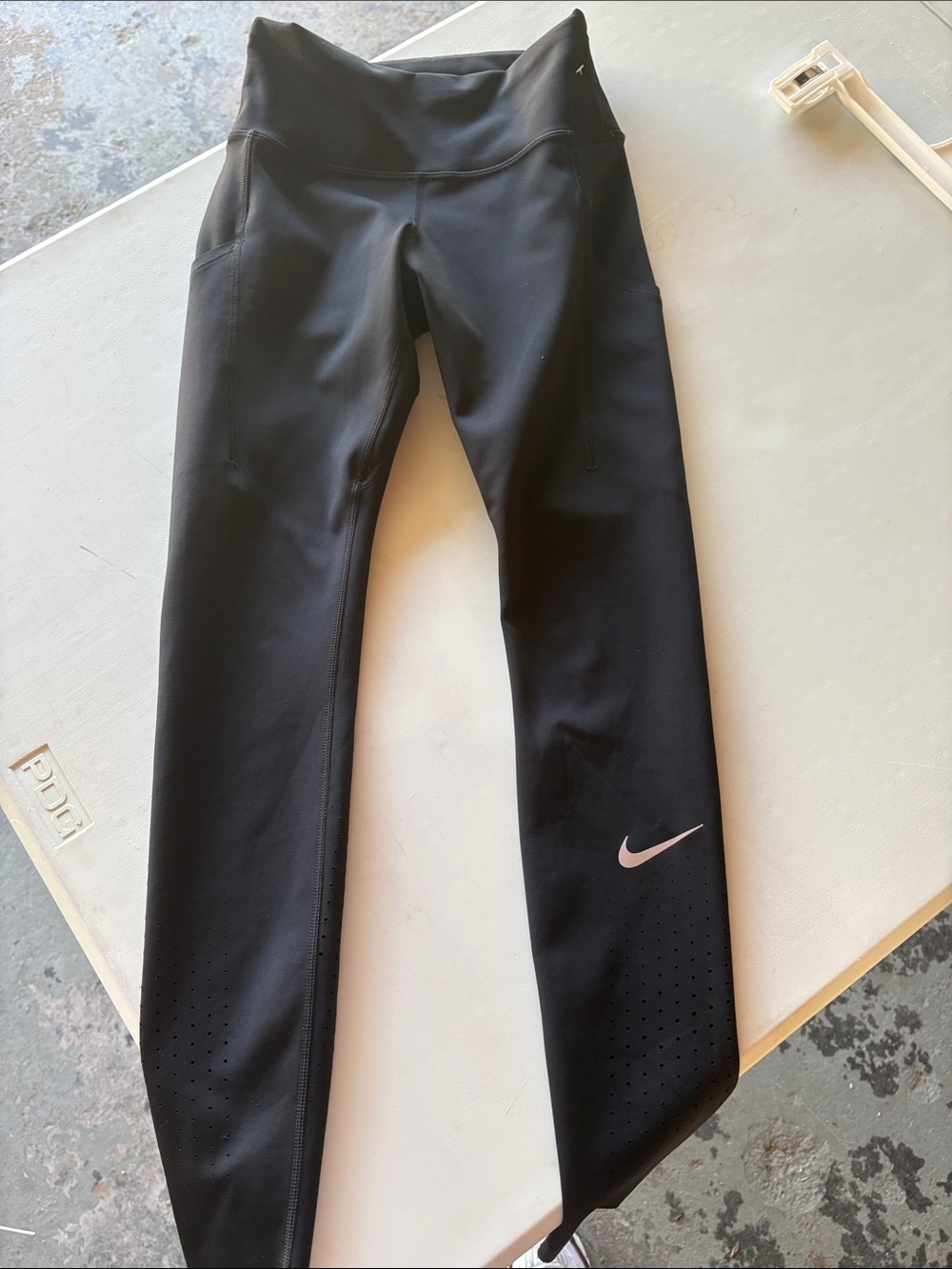Nike Black Women's Leggings with Pink Swoosh - Picture 5 of 6
